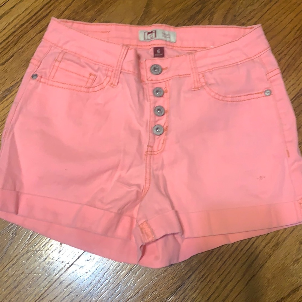 bright pink high waisted jean shorts